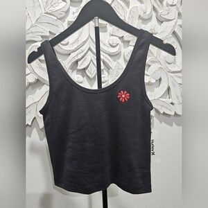 NWT Hurley Off-Black Cropped Tank Top W/Red Flower - Y2K Size Medium